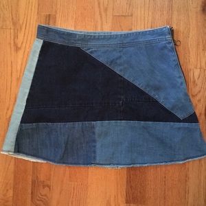 Mixed denim mini skirt